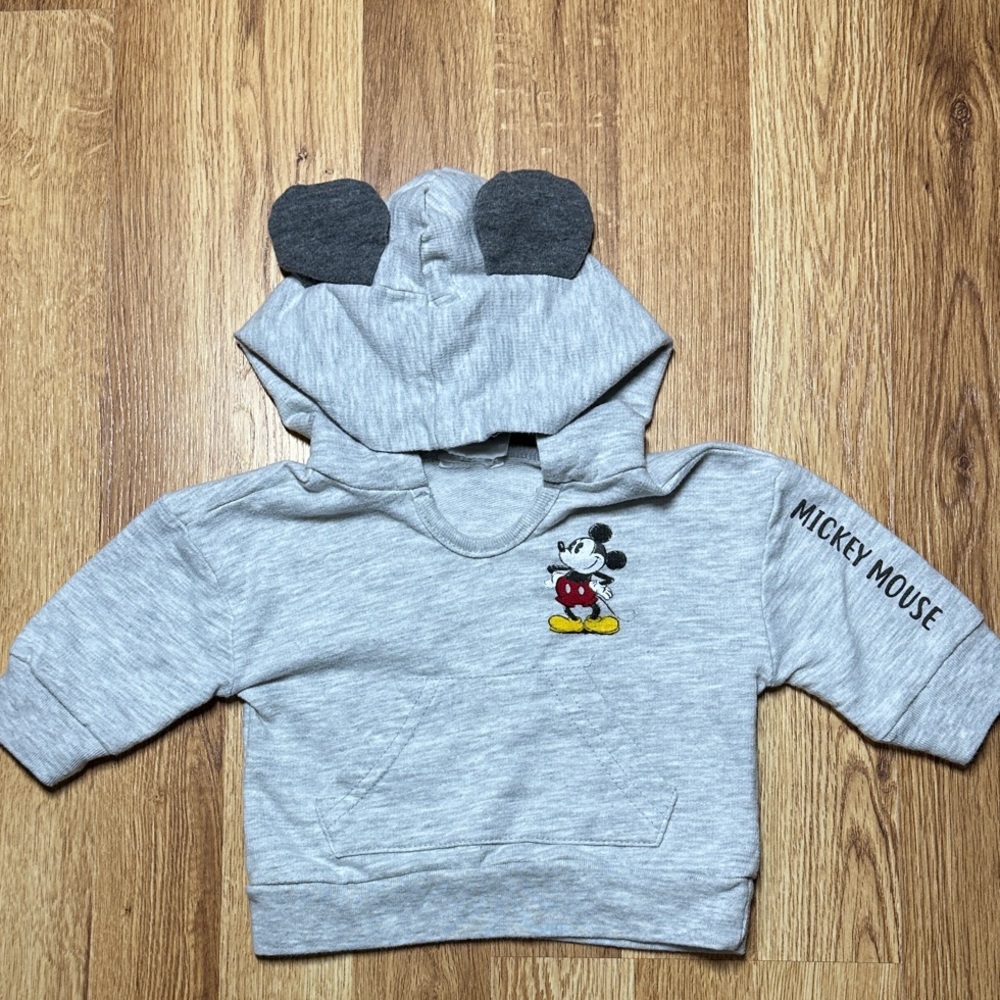 Mickey Mouse Disney Baby Gray Kids Hoodie With Ears Long Sleeve 0/3 Months